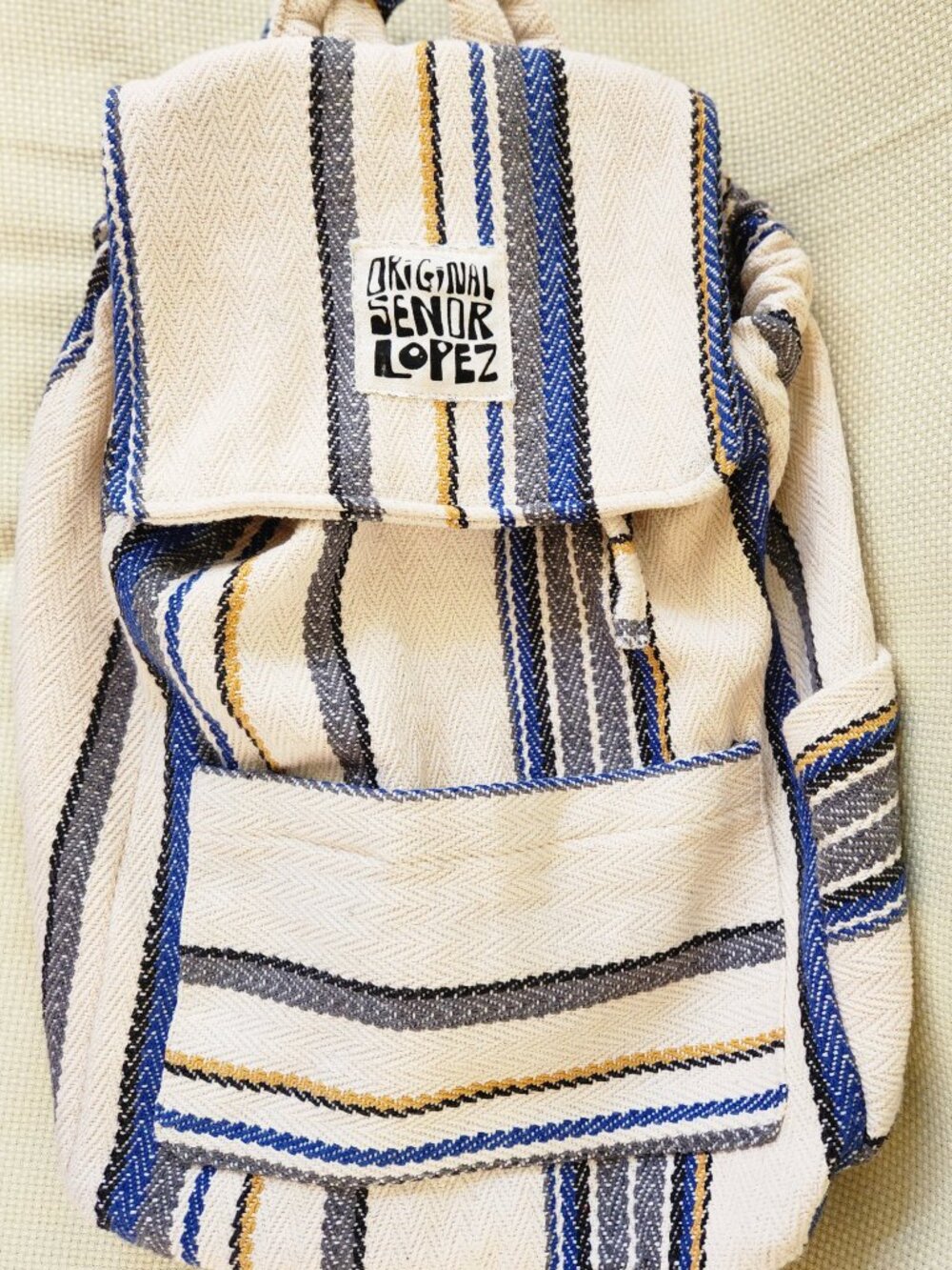 Original Senor Lopez Baja Backpack Striped Mexican Hippie Boho Beach Bag Recycle
